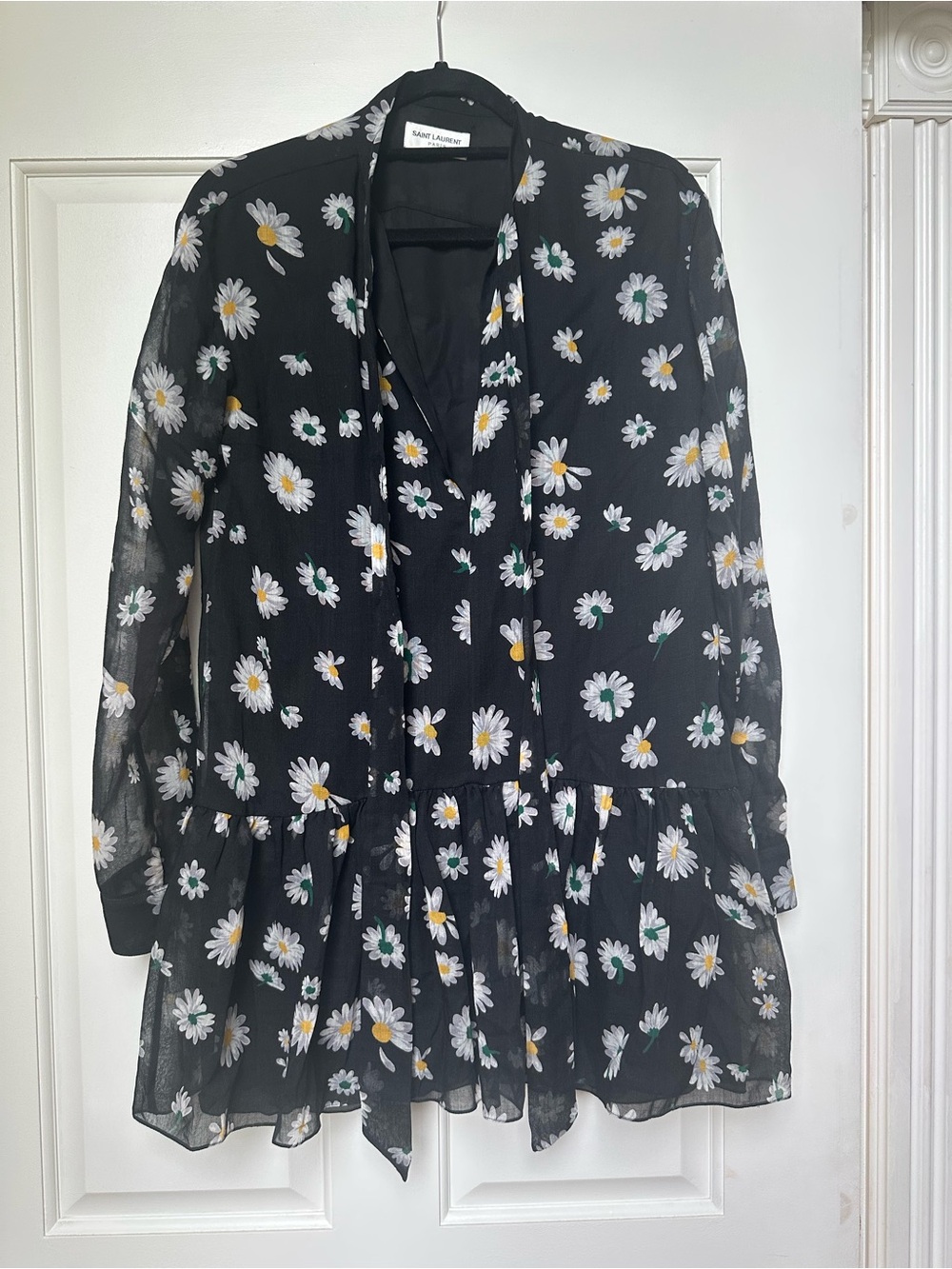 Saint Laurent Black Sheer Daisy-Print Jacket